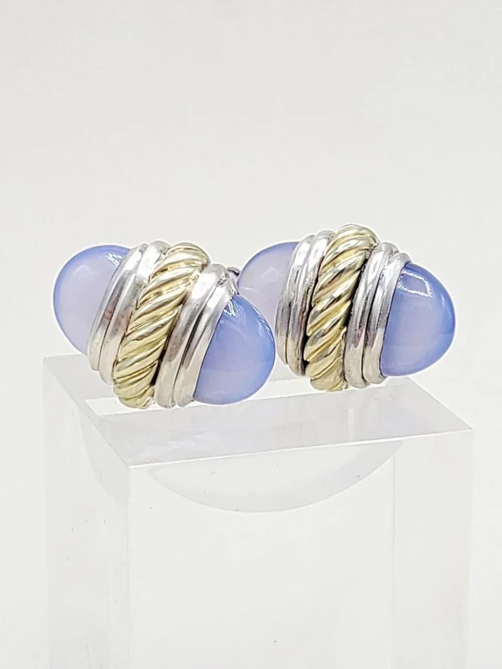 David Yurman Cable Cufflinks w/ Chalcedony & 14K Yellow Gold - RARE